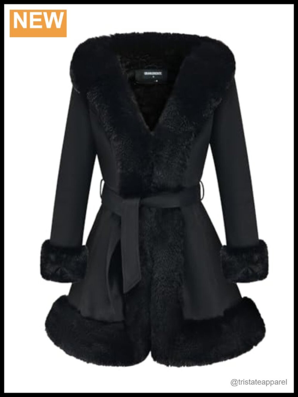 Faux Fur Collar Winter Coats for Women Mid Length Suede Peplum V-Neck